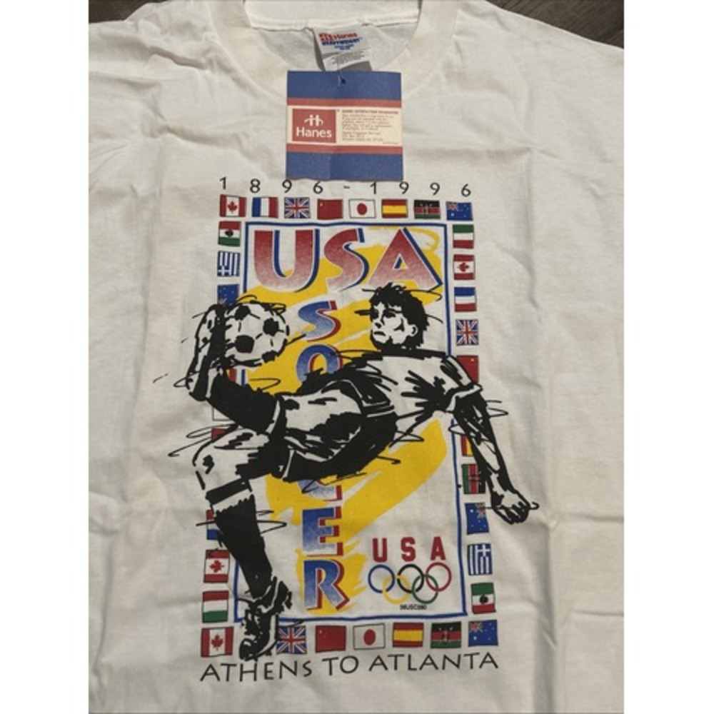 1996 Atlanta Olympics Soccer Vintage Men's Tee L Single Stitch NWT Rare - Picture 2 of 8